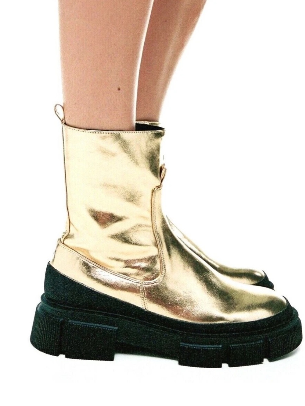 Zara Metallic Gold Platform Chelsea Boots - Picture 4 of 10